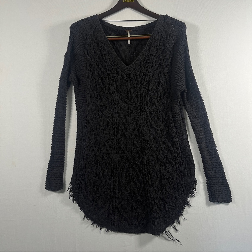 Free People Medium Knitted Gauzy Sweater Pullover Cotton Long Sleeve Distressed